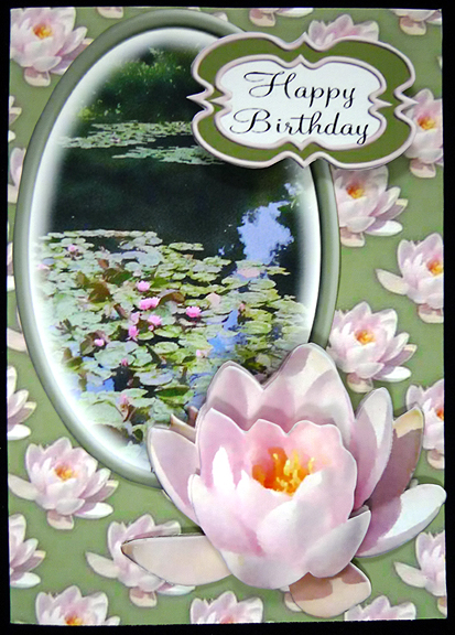 Pink Water Lily Decoupage Birthday with Love Topper by Peggy Stogdill