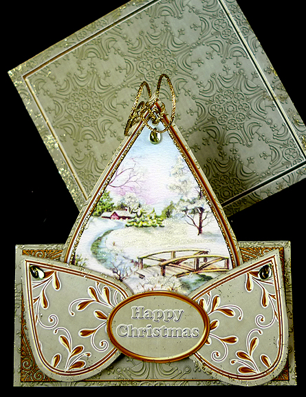 Pretty Snowscene Olive Happy Christmas Teardrop Trio Kit by Peggy Stogdill