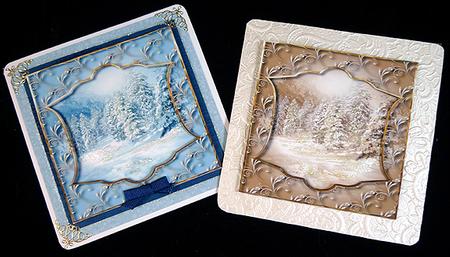 2 Snowy Tree Scene Toppers by Peggy Stogdill