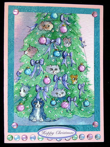 Cats Hiding Out in the Christmas Tree Oval Pyramid by Peggy Stogdill