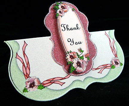 Pansies and Peach Ribbons No Hole Over the Top Card by Peggy Stogdill