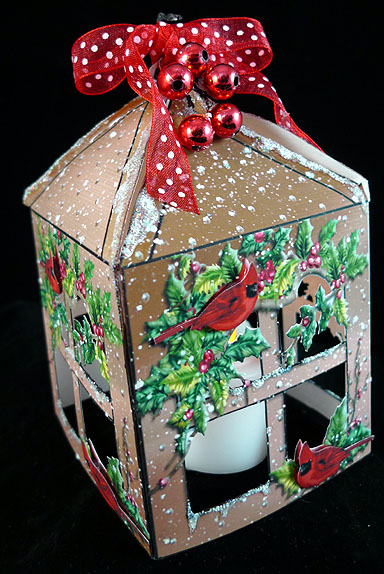 Cardinal & Berries Lantern Card & Envelope by Peggy Stogdill