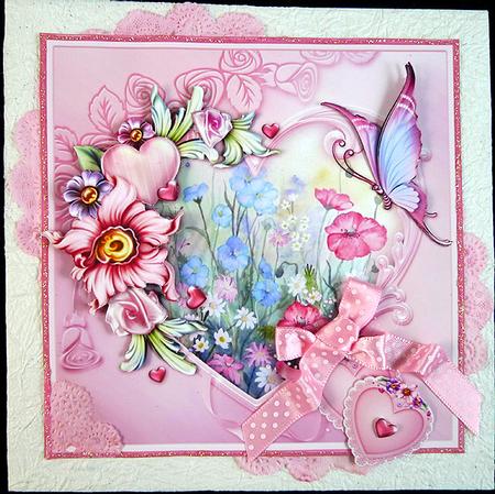 Meadow Flowers in Heart Frame Topper & Decoupage by Peggy Stogdill
