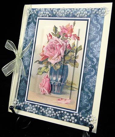 Pink Roses in Vase Quick Card by Peggy Stogdill