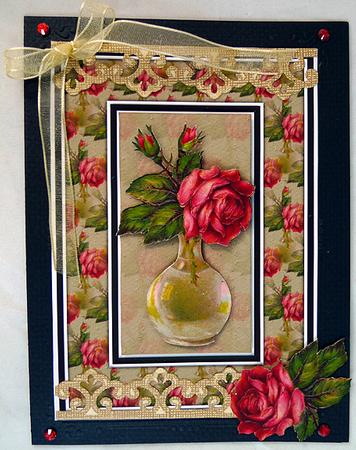 Red Roses in Vase Quick Card by Peggy Stogdill