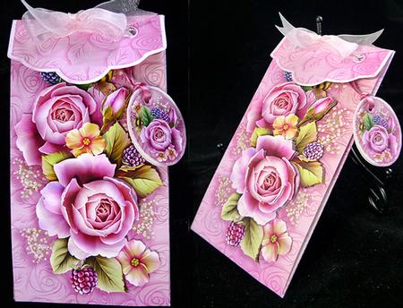 Pink Roses Gift Card Money Envelope Mini Kit by Peggy Stogdill