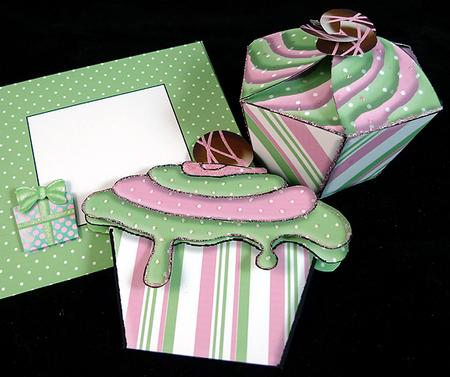 Strawberry-mint Cupcake Box, Card & Matching Envelope by Peggy Stogdill