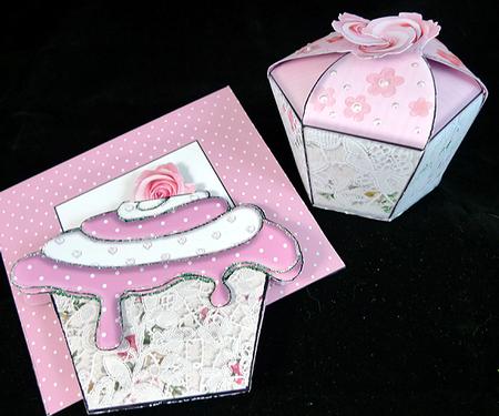 Rose Cupcake Gift Box, Card & Matching Envelope by Peggy Stogdill