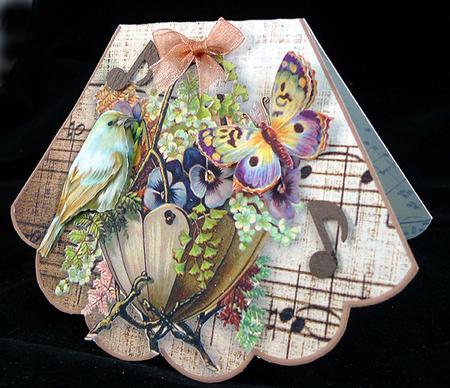 Floral Basket with Bird & Music Rocker Card by Peggy Stogdill
