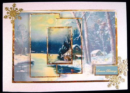 Snow Scene in the Moonlight Panel Card with Toppers by Peggy Stogdill