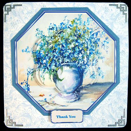 Vase of Blue Flowers Octagon Card Front with Layers by Peggy Stogdill