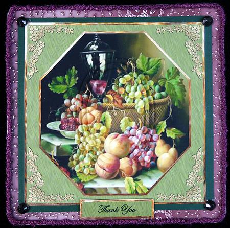 Wine,grapes and Fruit Card Front with Pyramid Layers by Peggy Stogdill