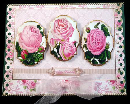 Vintage Rose Panel Card with Toppers by Peggy Stogdill