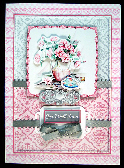 Vase of Pink Flowers Easy to Cut Quick Card by Peggy Stogdill