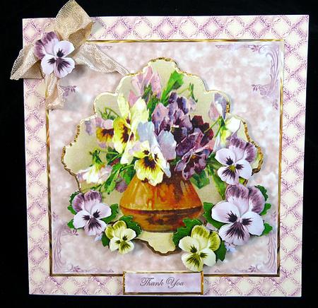 Vase of Pansies Card with Topper by Peggy Stogdill