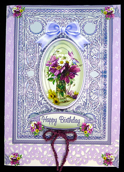 Purple Clematis and Daisies A5 Oval Pyramage by Peggy Stogdill