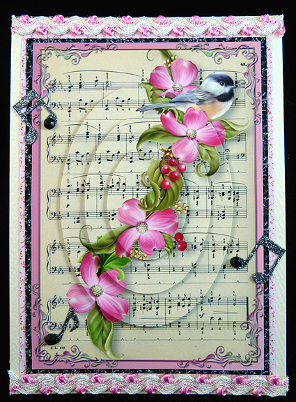 Vintage Sheet Music, Flowers & Bird Pyramid by Peggy Stogdill