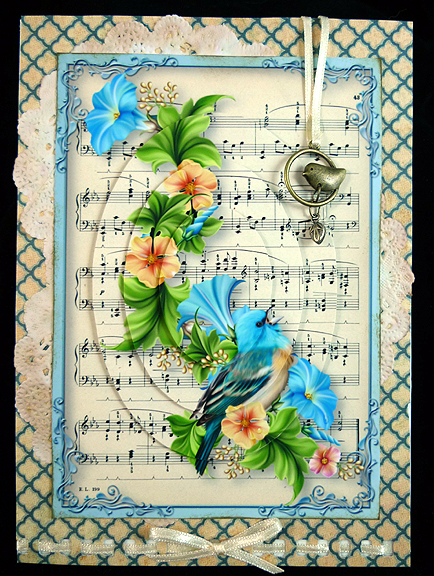 Vintage Sheet Music Blue Bird & Flowers Pyramid by Peggy Stogdill