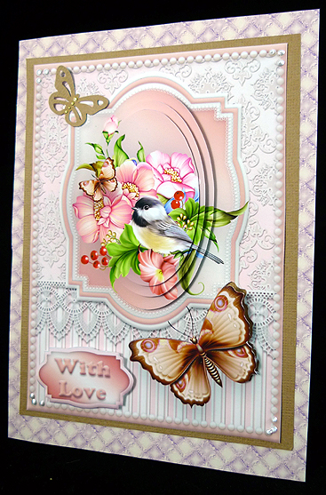 Pretty Birdie with Lace and Butterflies by Peggy Stogdill