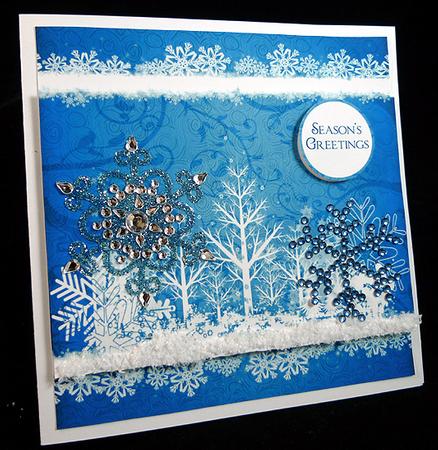 Winter Trees White Silhouette - Blue by Peggy Stogdill