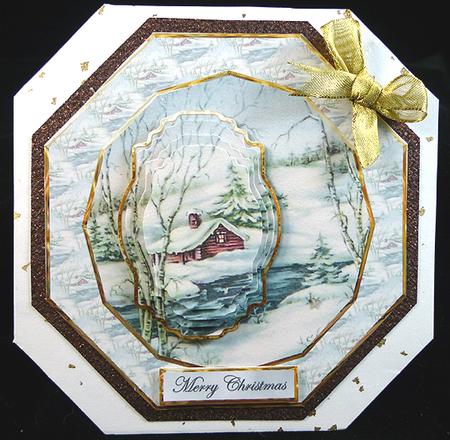 Winter Log Cabin at Christmas Card Front with Topper by Peggy Stogdill