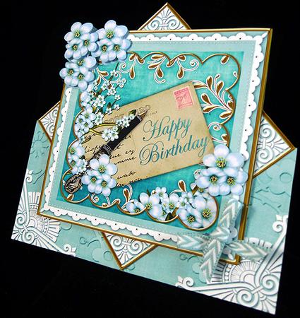Teal Blossom Happy Birthday Diamond Mini Card Kit by Peggy Stogdill