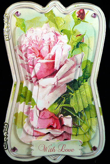 Beautiful Painted Roses Shaped Card , Decoupage & Sentiment by Peggy Stogdill