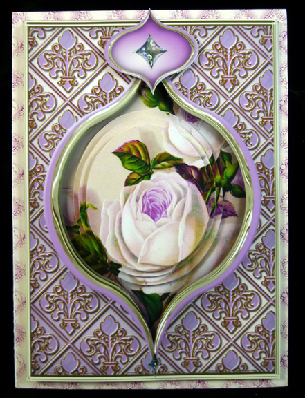 Vintage White Roses Pyramid Card Front by Peggy Stogdill