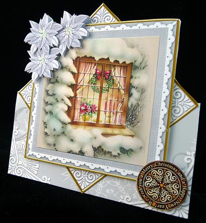 Christmas Window Silver Poinsettia Diamond Card Mini Kit by Peggy Stogdill