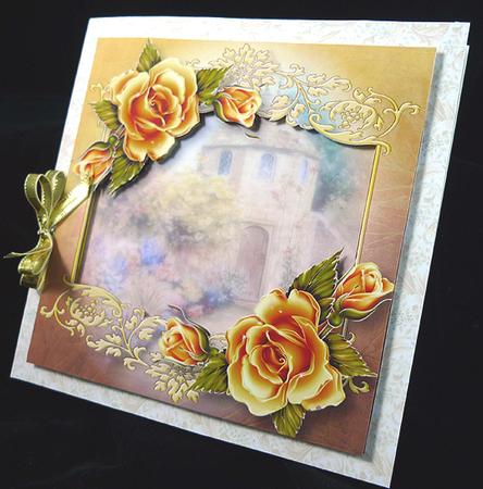 Golden Autumnal Roses at the Dovecote Large Square by Peggy Stogdill