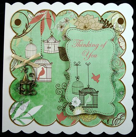 Mint Birdcage Thinking of You 8in Scallop Topper by Peggy Stogdill