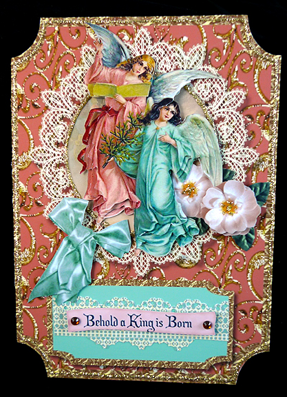 Hark the Angels Vintage Christmas Pyramage Shaped Card by Peggy Stogdill