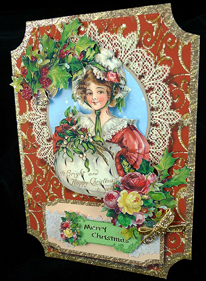 A Special Lady #2 Vintage Christmas Pyramage Shaped Card by Peggy Stogdill