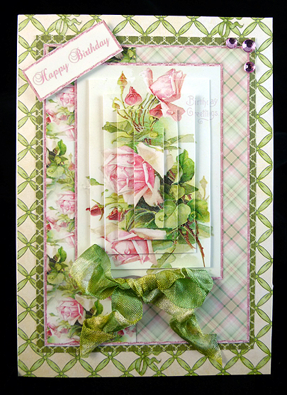 Beautiful Vintage Painted Pink Roses A5 Quick Card by Peggy Stogdill
