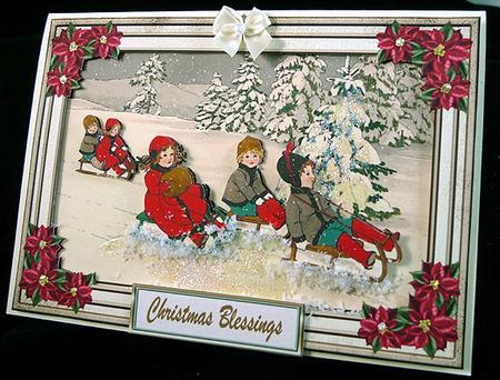 Sledging in the Snow Decoupage Card Front by Peggy Stogdill