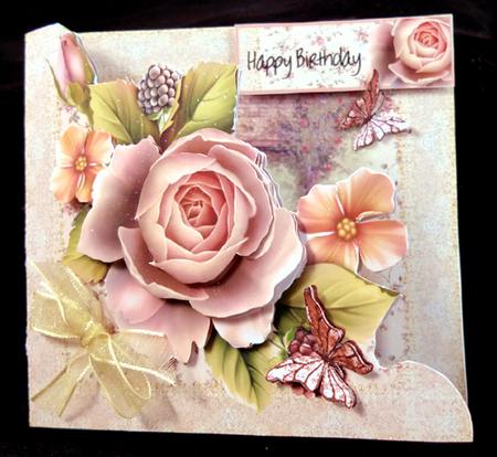 Peach Roses Over the Edge Card by Peggy Stogdill