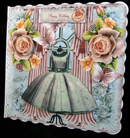 Vintage Dress with Peach Roses Card Front Kit by Peggy Stogdill