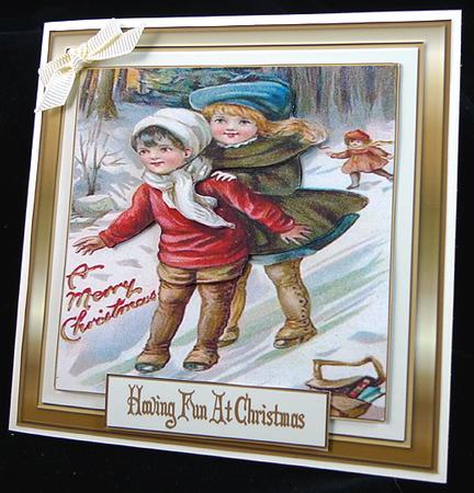Vintage Having Fun at Christmas 5'' Square Card Front by Peggy Stogdill