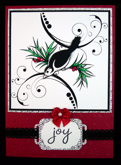 Bird in the Holly Black and White 8x8 Square Topper by Peggy Stogdill