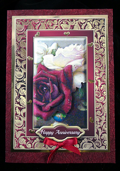 Red & White Roses Fancy Quick Card with Decoupage by Peggy Stogdill
