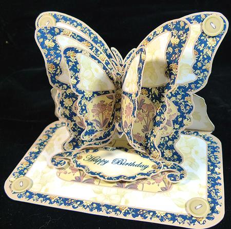 Layered Butterfly Easel - Yellow and Navy Patchwork by Peggy Stogdill