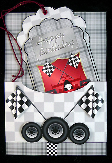 Red Racing Car Pocket Card Front by Peggy Stogdill