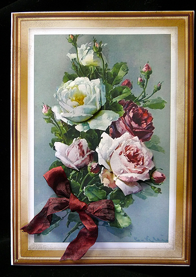 Pretty Wild Roses, in Ornate Frame A4 by Peggy Stogdill