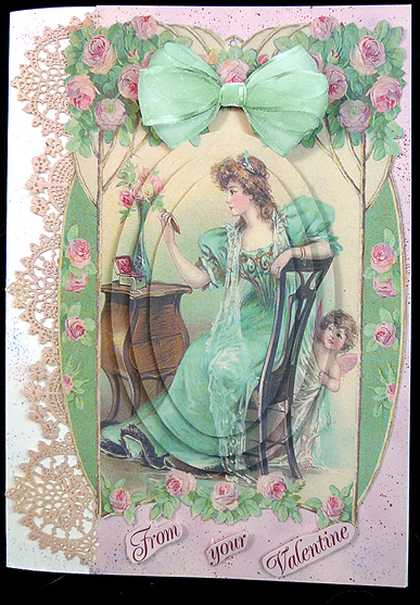 Pretty Vintage Lady Reading with Roses 0val Pyramids by Peggy Stogdill