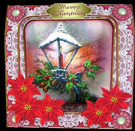 Christmas Red Lantern 7inch Vintage Tent Card Mini Kit by Peggy Stogdill