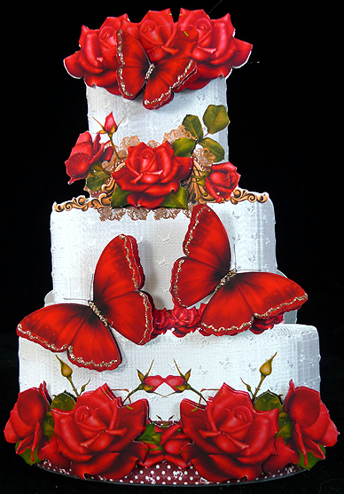 Wonderful Red Rose Wedding Cake Shaped Card Kit by Peggy Stogdill