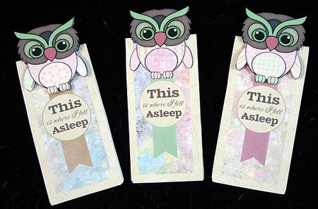 Pink and Green Owls Magnetic Bookmarks by Peggy Stogdill