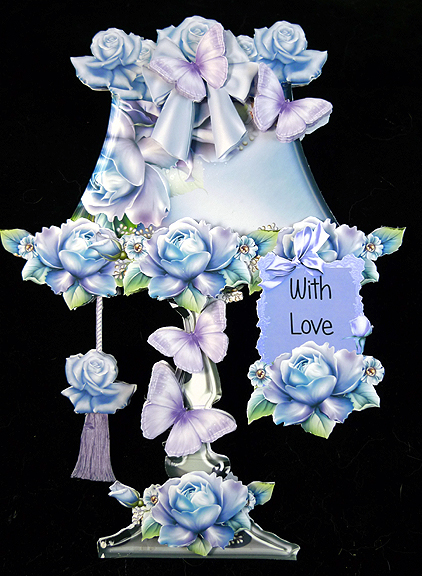Beautiful Blue Rose Lampshade Shaped Card Kit by Peggy Stogdill