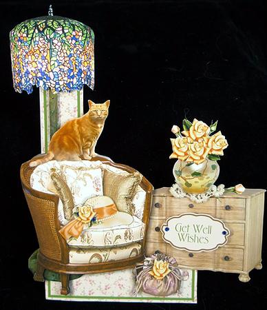 Flowers & Things Shaped Card Kit - a Cat, Hat & Yellow Roses by Peggy Stogdill