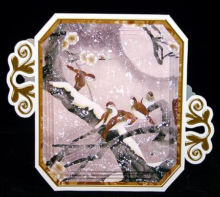 Oriental Snow Birds Fancy Emerald Decoupage Mini Kit by Peggy Stogdill